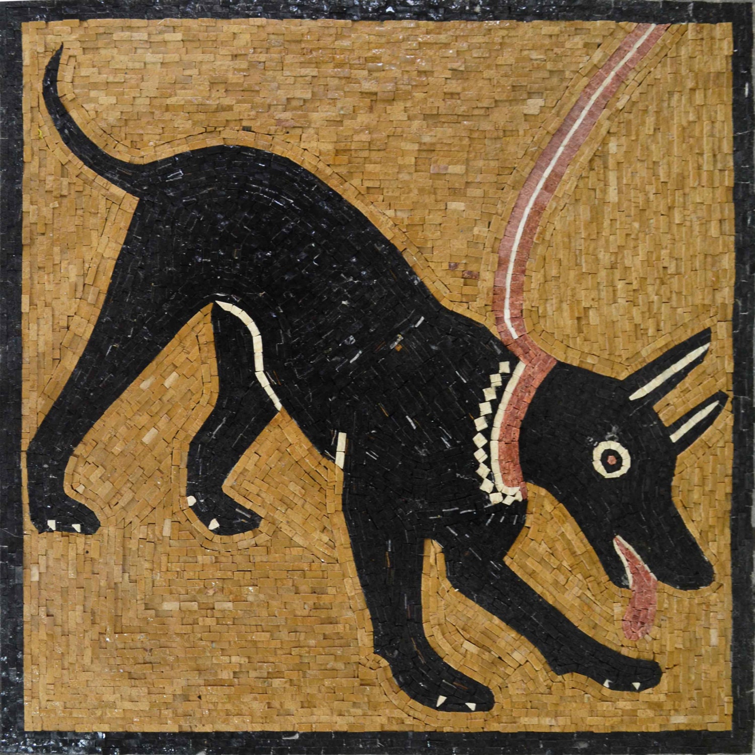 Cave Canem Marble Mosaic: Roman Dog Art Reproduction (24x24 Inch