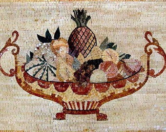 Mozaika owocowa: Panel ścienny do kuchni, dekoracja ścienna z marmuru (35" x 24")