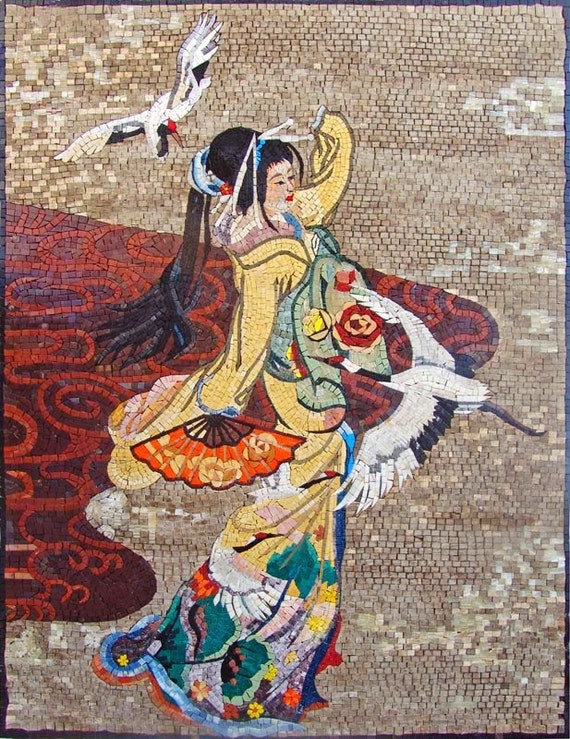 harman ハーマンテディベア 芸者 GEISHA Dancing Japanese Geisha Marble Mosaic Mural - Etsy