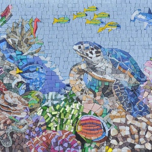 Turtle Reef Mosaic Pool Art: Custom Outdoor Installation