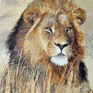 Living Room Decoration Lion Mosaic Art Nature Home Decor Mosaic image 1