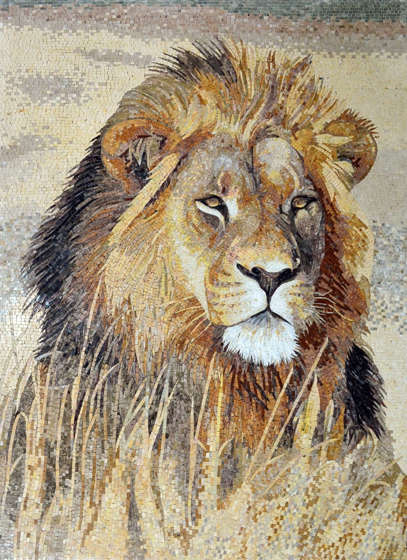 Living Room Decoration Lion Mosaic Art Nature Home Decor Mosaic image 1