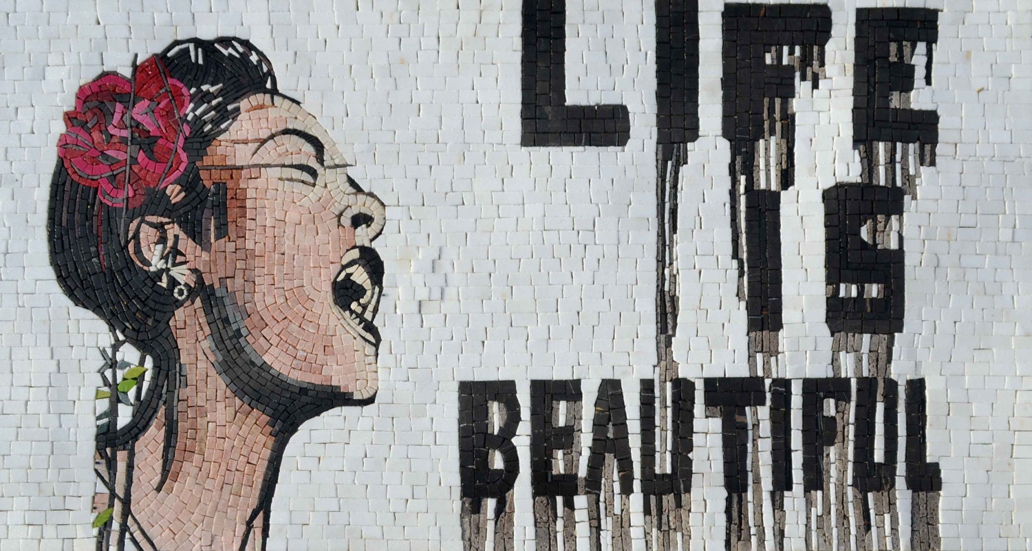 Banksy 'life is Beautiful' Marble Mosaic Art – Handmade Banksy 'life is Beautiful' Marble Mosaic Art – Handmade