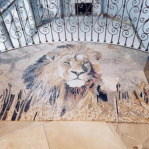 Living Room Decoration Lion Mosaic Art Nature Home Decor Mosaic image 2