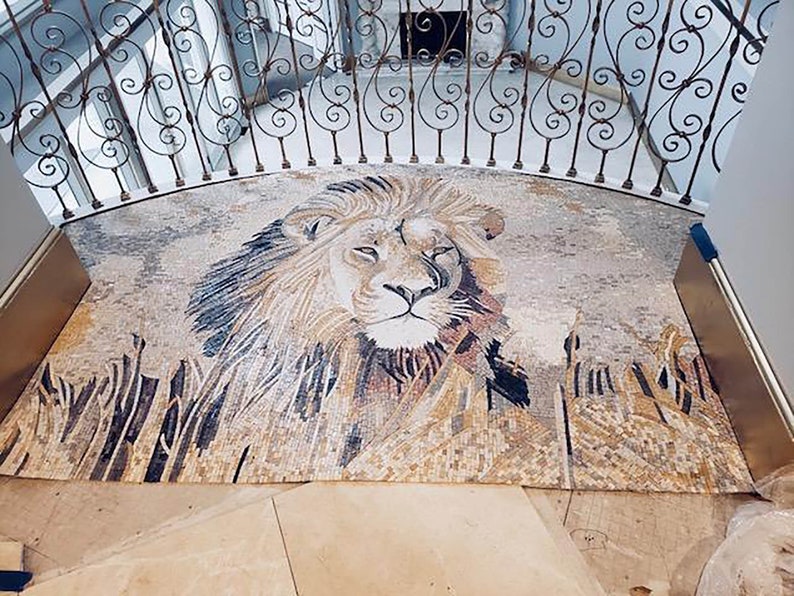 Living Room Decoration Lion Mosaic Art Nature Home Decor Mosaic image 2