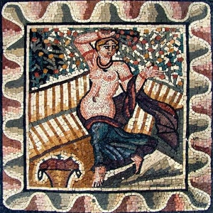 Woman Sitting In The Garden Mural Marble Mosaic image 2