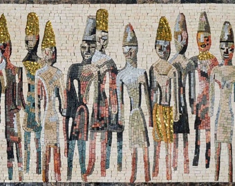 Whimsical Phoenician Figures Mosaic Art