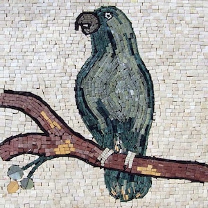 Grüner Papagei - Marmor Mosaik