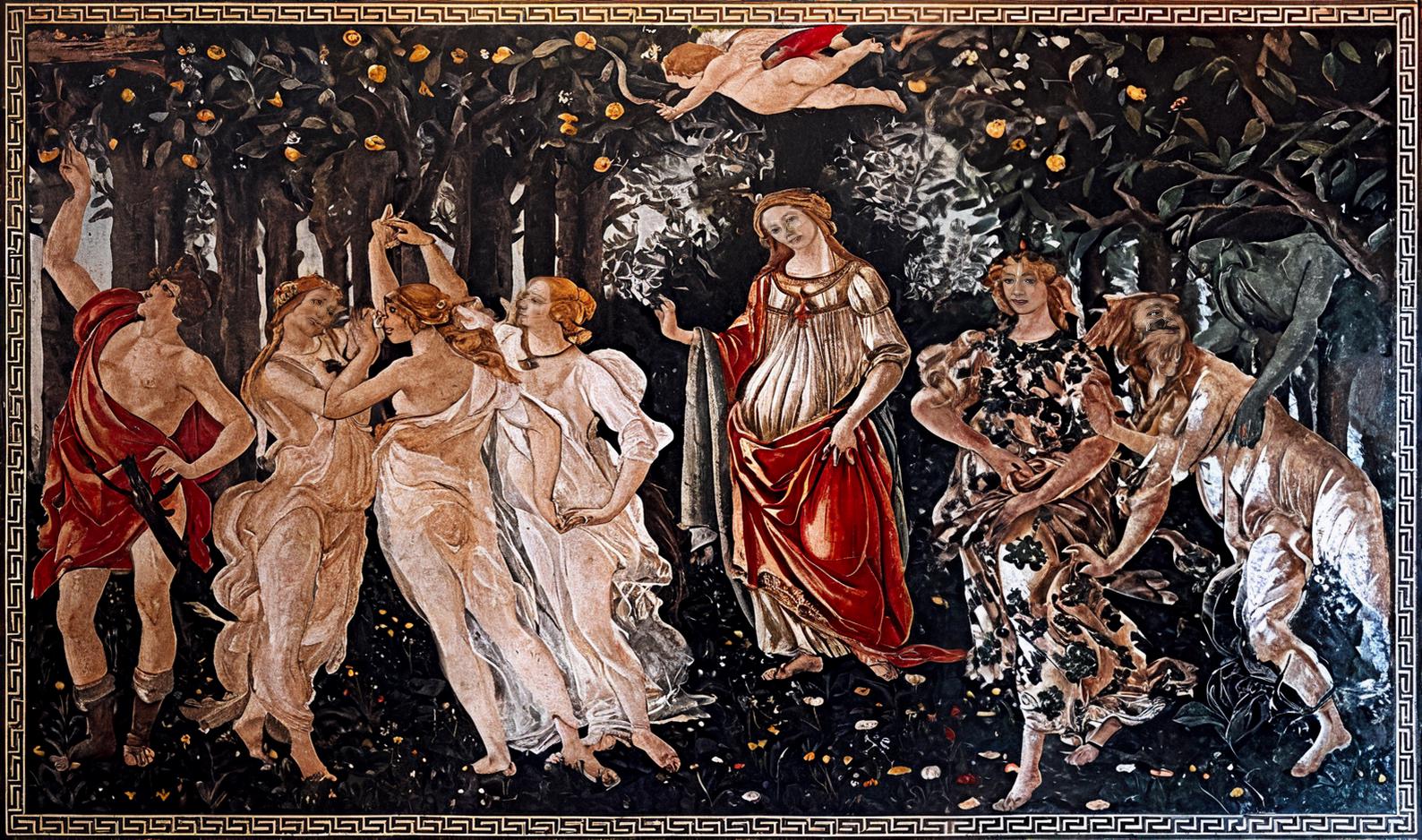 輸入雑貨　天然石　サンドロ・ボッティチェリ 『プリマベーラ』　水晶絵　クリスタル 輸入雑貨天然石サンドロ・ボッティチェリ 『プリマベーラ』水晶絵