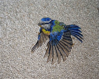 手作りの鳥のモザイクタイルアート：花柄の壁飾り（32x22） - Etsy 日本