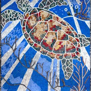 Marble Mosaic - The Vibrant Sea Turtle Mosaic