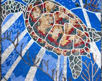 Marble Mosaic - The Vibrant Sea Turtle Mosaic