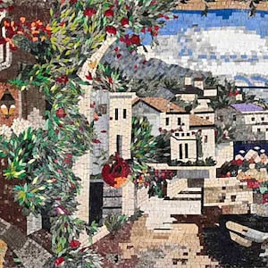 Enchanting Mosaic Scenery - Tour Du Monde Decorative Piece For Living Room Handmade Mosaic Geography Art