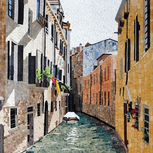 Italy Canal Mosaic Wall Art - Venice Scenic Tile Mural - Handmade Italian Landscape Decor