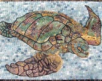 Nautical Mosaic, Sea Turtle Mosaic Art, Nautical Wall Art Mosaic, Landscape Home Decor Mosaic