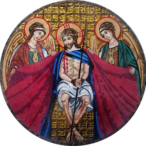 Marble Mosaic Mural – Christ and Angels Religious Artwork, Customizable Wall Art for Spiritual Interiors