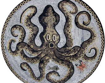 Oktopus-Mosaik - Marmor-Mosaik für Wohnkultur Oktopus-Mosaik-Medaillon-Kunst-Boden-Haus-Medaillon