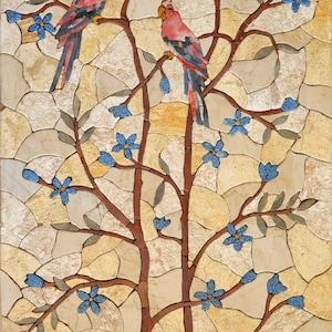 Wall Art Bird Mosaic Decor For Living Room Handcrafted Floral Mosaic Design