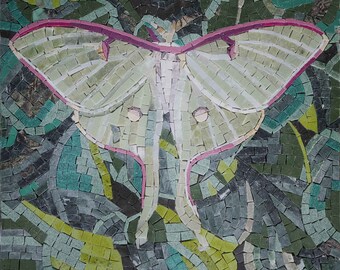 Handmade Luna Moth Mosaic Art: Nature-Inspired Wall Decor
