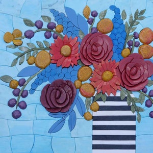 Mosaic Stone Art - Floral Vase