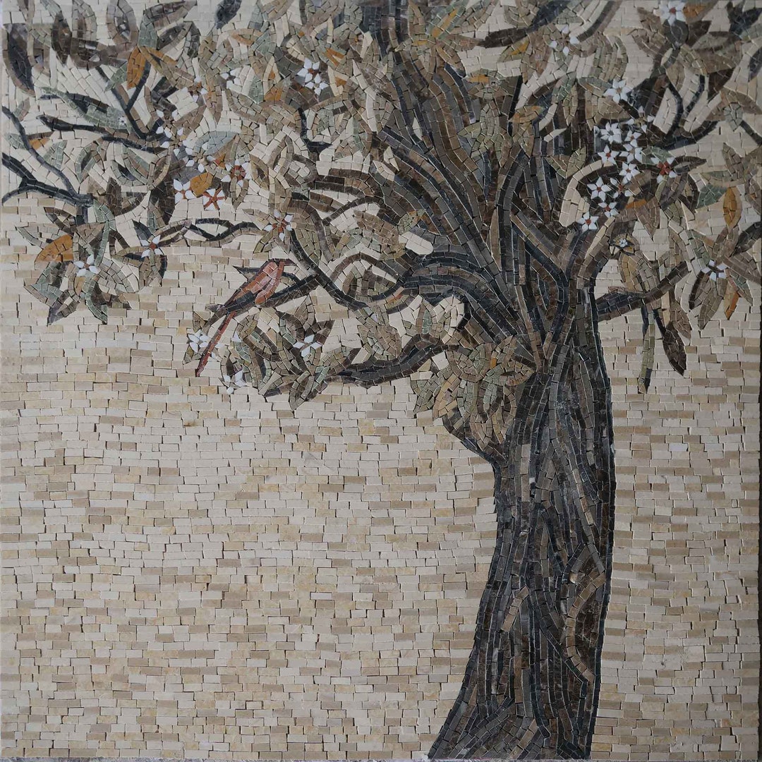 Olive Tree of Stone Tile Mosaic Art for Living Room Wall Decor Mosaic ...
