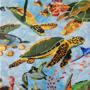 Sea Turtles Mosaic Art For Living Room Wall Decor Nautical Art For Home Decoration Mosaic Turtle Gift For Home