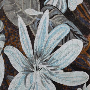 Glass Mosaic Art - White & Blue Flowers