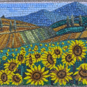 Sunflower Field Van Gogh Reproduction - Glass Mosaic Art