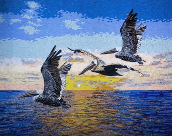 Handcrafted Pelican Mosaic: Vibrant Coastal Wall Art
