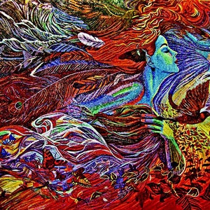 Mosaic Art - Visionary Lady Of Feathers