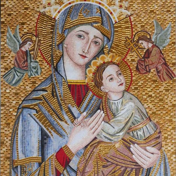 Saint Mary & Baby Jesus Mosaic Religious Mural