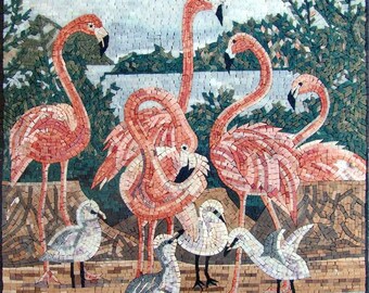 Mosaico de piedra de flamenco rosa