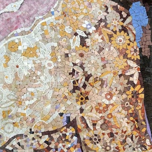 Figurative mosaic with glass and marble tiles