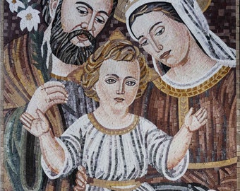 Holy Family Portrait - Sacred Religious Mosaic Artwork, Handcrafted Christian Home Decor, Spiritual Wall Art