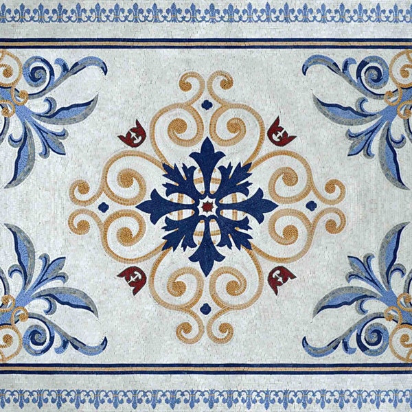 Floral Geometric Pattern Marble Mosaic Rug