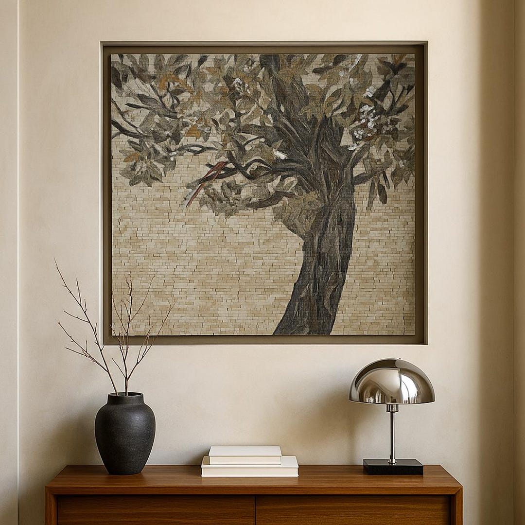 Olive Tree of Stone Tile Mosaic Art for Living Room Wall Decor Mosaic ...