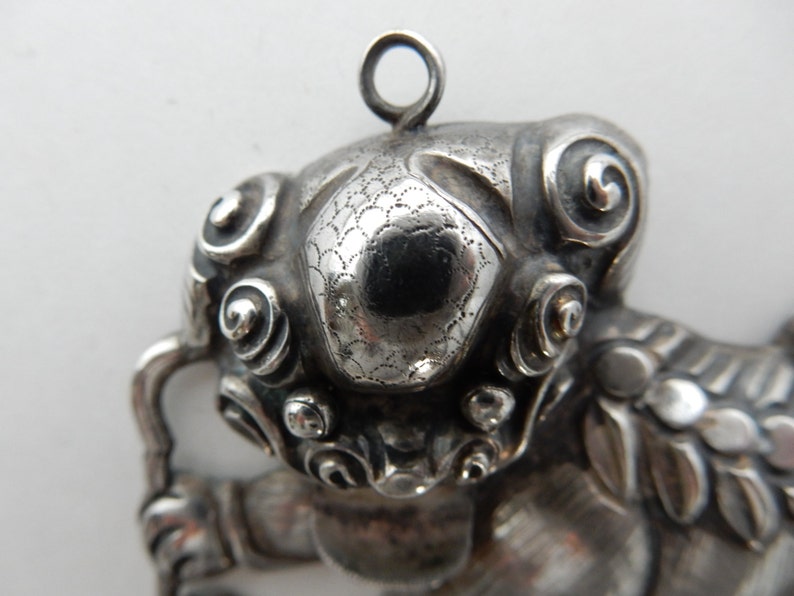 Qilin China Element of Sterling Silver set representing the dog of Fo Antique Chinese silver Qilin lucky Talisman