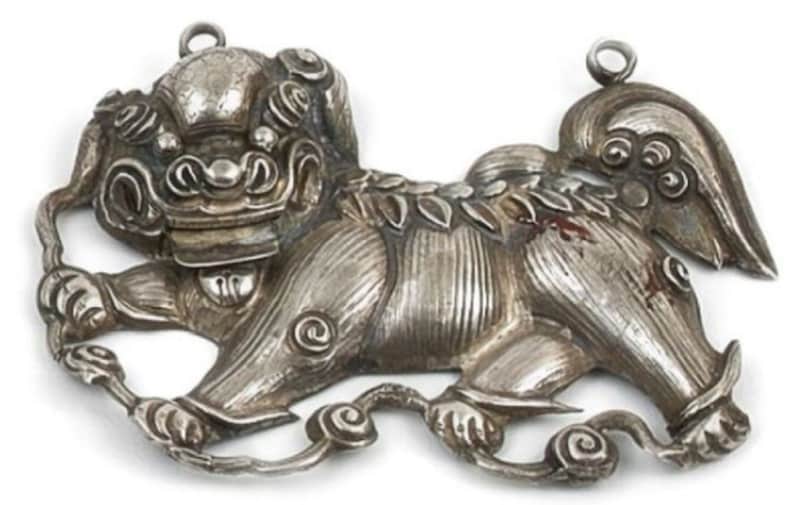 Qilin China Element of Sterling Silver set representing the dog of Fo Antique Chinese silver Qilin lucky Talisman