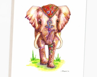 Elephant  Watercolour Art Original  Painting.