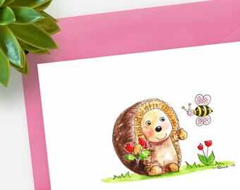 Printable Hedgehog Card, Cute hedgehog gift, PDF, Download.