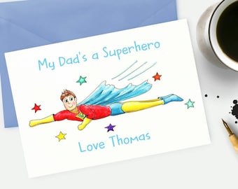 Superhero Card fathers day card Daddy card Dad's hero card Watercolour Art Superman card Birthday Card Custom personalised card