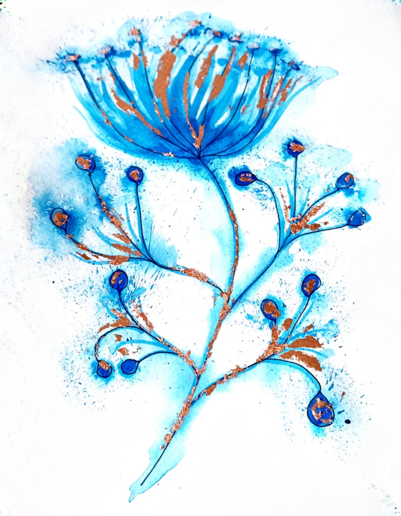 Indigo Flower Postcard Sized Print. Cute Wall Art. Buy one get one free image 2