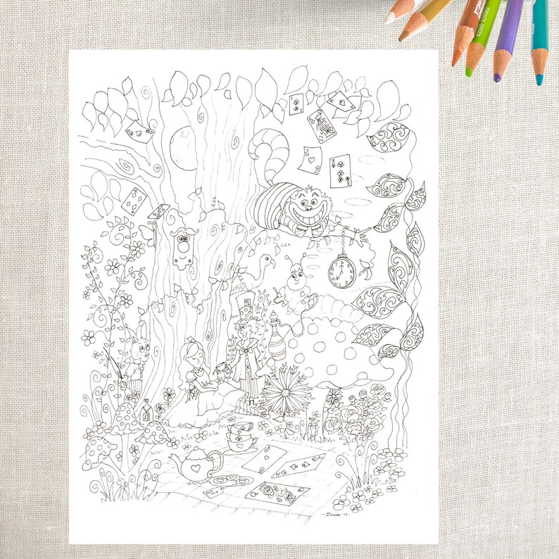 Download Adult Colouring Pages Instant Download Adults Relaxation Colouring Pages Alice In Wonderland Pdf Printable Coloring Pages Kits How To Drawing Drafting
