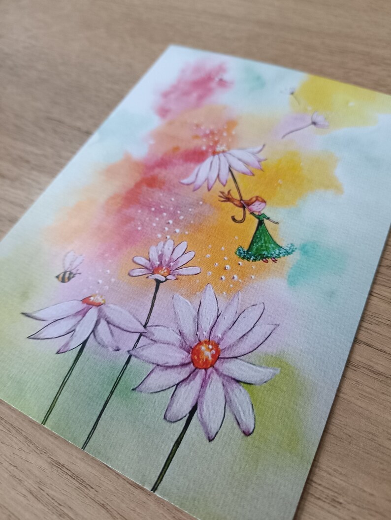 Daisy on a Rainbow Postcard Sized Print. Cute Baby Nursery Wall Art. Buy one get one FREE image 6