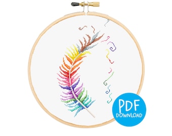 Printable Feather Cross-Stitch Download, Feathers Craft Kits.