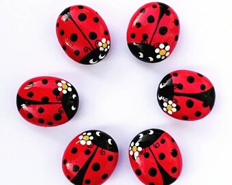 Personalised Ladybird Pebbles, Wood Art, Wooden Ladybug, Handpainted, Ladybirds, Ornament.