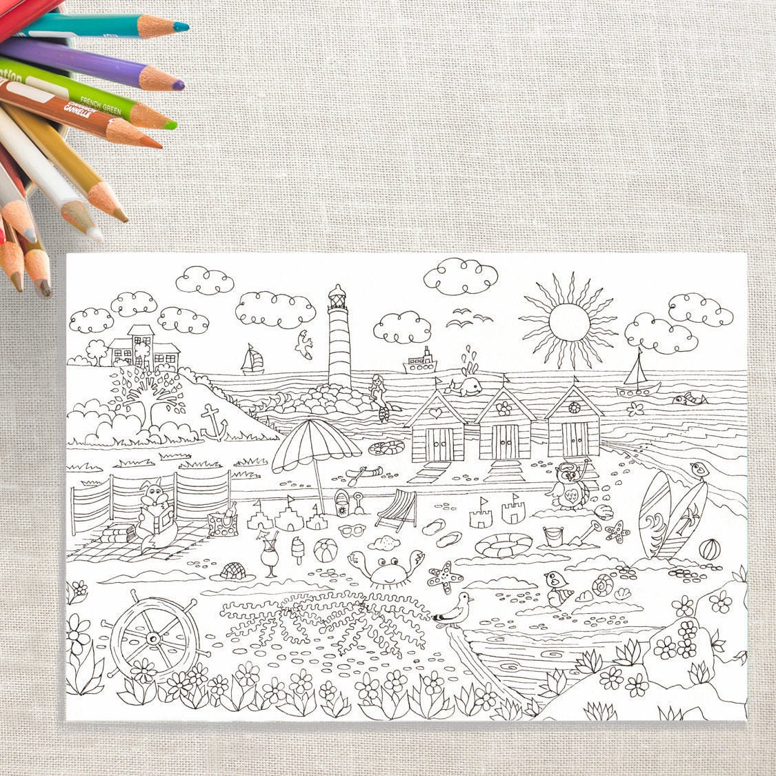 Seaside Printable Coloring Pages. Colouring Download. - Etsy UK