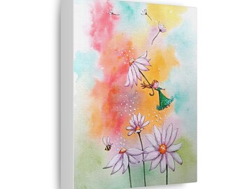 Daisies Floating on Rainbow Clouds Canvas Art