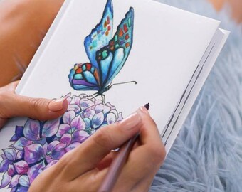 Butterfly on Hydrangea Hard Backed Journal