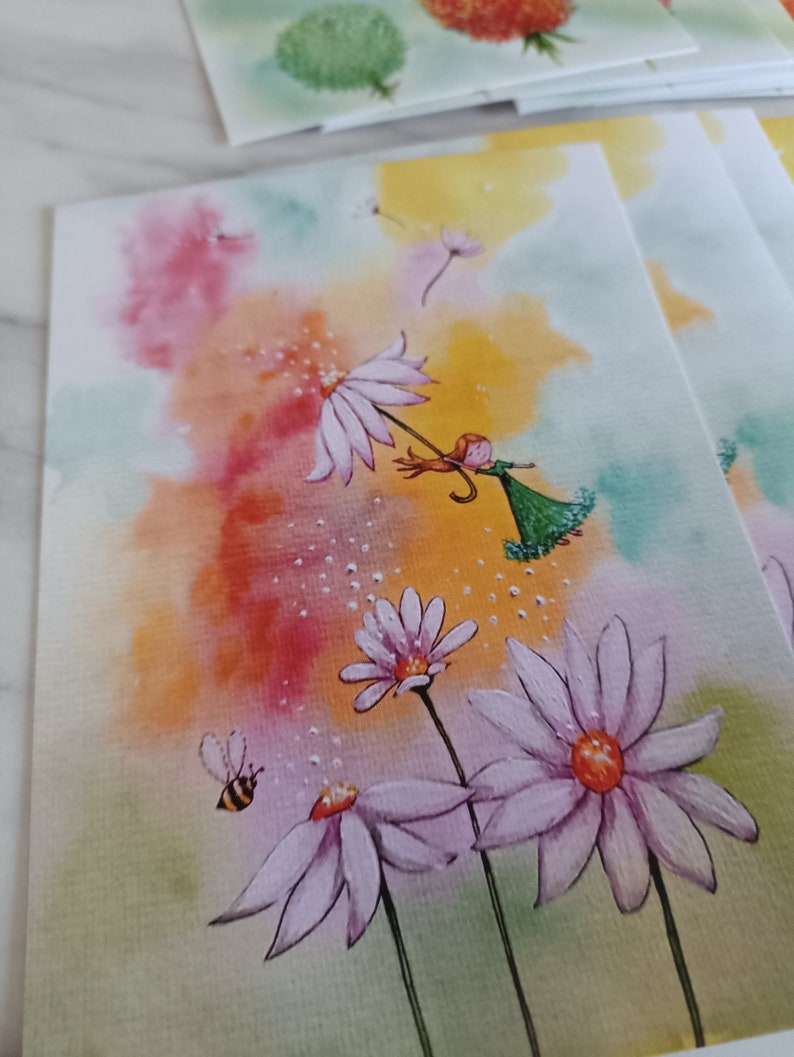 Daisy on a Rainbow Postcard Sized Print. Cute Baby Nursery Wall Art. Buy one get one FREE image 3